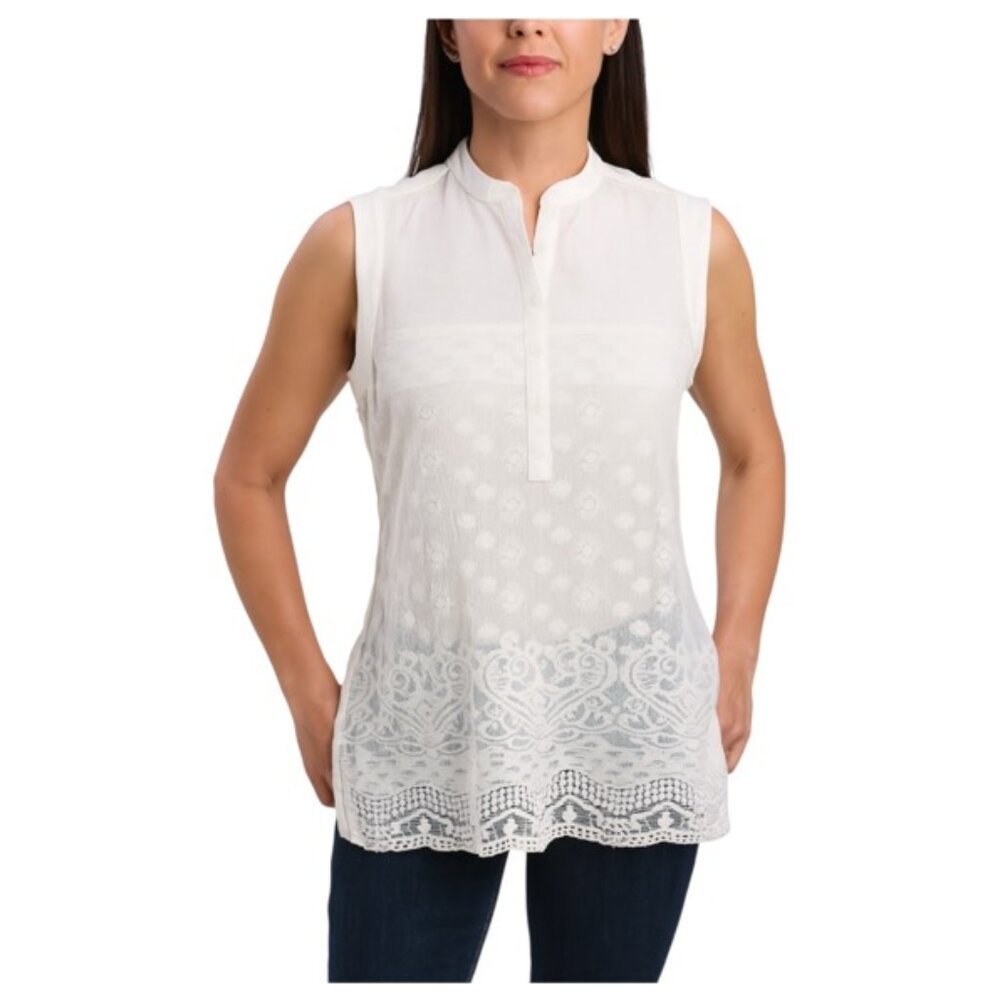 Cabi Medium Prudence White Lace Sleeveless Tank Blouse